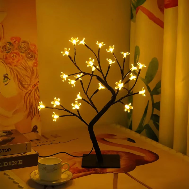 24/48 Leds Cherry Blossom Tree Light USB Powered Artificial Flower Bonsai Tree Night Light Home Party Christmas Spring Decor