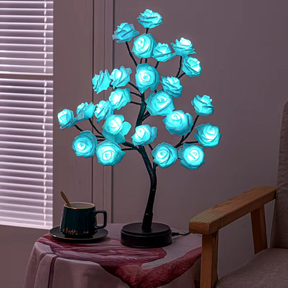 24 LED Rose Flower Tree Lights USB Table Lamp Fairy Maple Leaf Night Light Home Party Christmas Wedding Bedroom Decoration Gift