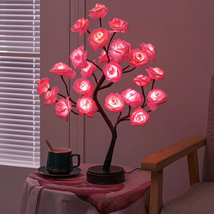 24 LED Rose Flower Tree Lights USB Table Lamp Fairy Maple Leaf Night Light Home Party Christmas Wedding Bedroom Decoration Gift