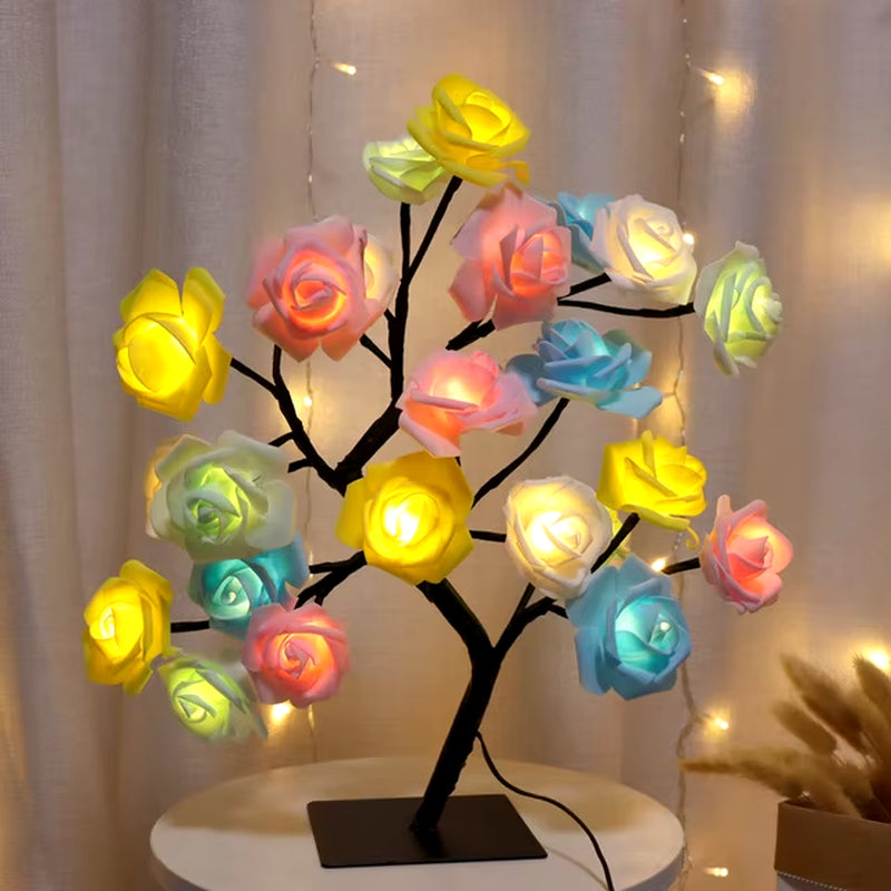 24 LED Rose Flower Tree Lights USB Table Lamp Fairy Maple Leaf Night Light Home Party Christmas Wedding Bedroom Decoration Gift