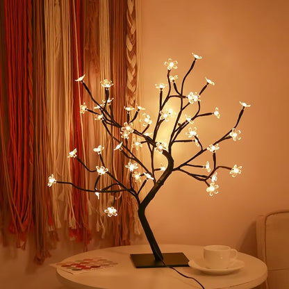 24/48 Leds Cherry Blossom Tree Light USB Powered Artificial Flower Bonsai Tree Night Light Home Party Christmas Spring Decor