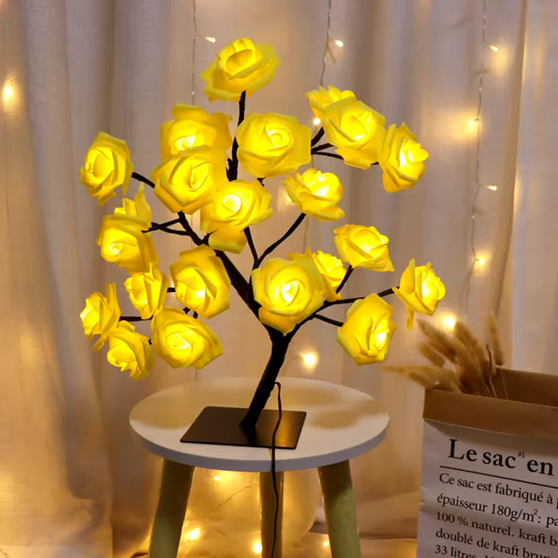 24 LED Rose Flower Tree Lights USB Table Lamp Fairy Maple Leaf Night Light Home Party Christmas Wedding Bedroom Decoration Gift