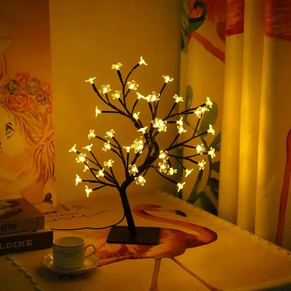 24/48 Leds Cherry Blossom Tree Light USB Powered Artificial Flower Bonsai Tree Night Light Home Party Christmas Spring Decor