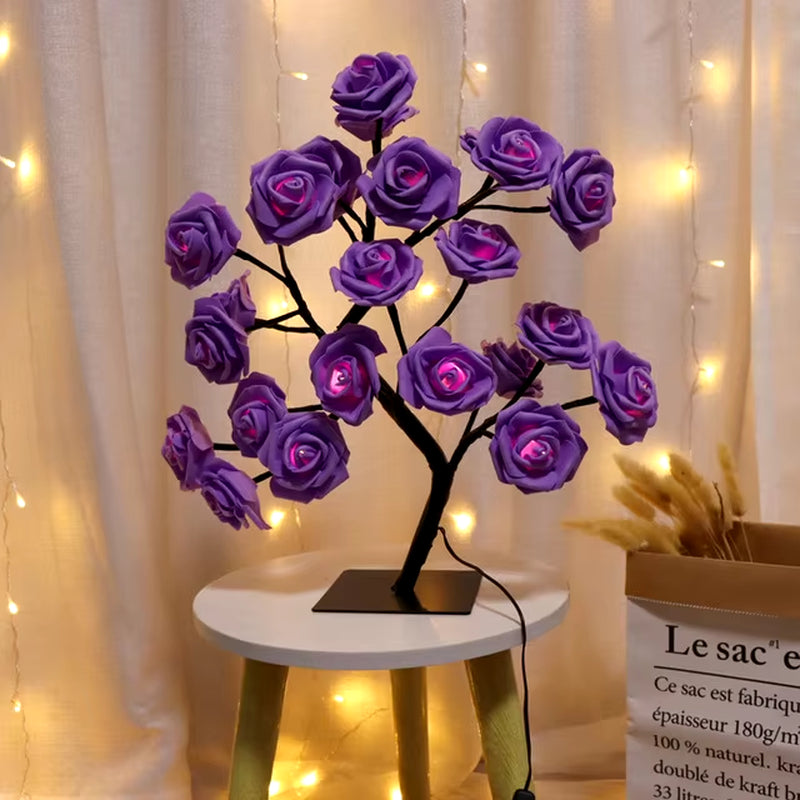 24 LED Rose Flower Tree Lights USB Table Lamp Fairy Maple Leaf Night Light Home Party Christmas Wedding Bedroom Decoration Gift