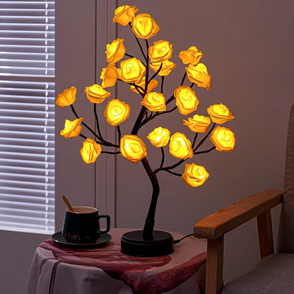 24 LED Rose Flower Tree Lights USB Table Lamp Fairy Maple Leaf Night Light Home Party Christmas Wedding Bedroom Decoration Gift