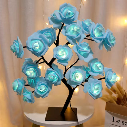 24 LED Rose Flower Tree Lights USB Table Lamp Fairy Maple Leaf Night Light Home Party Christmas Wedding Bedroom Decoration Gift