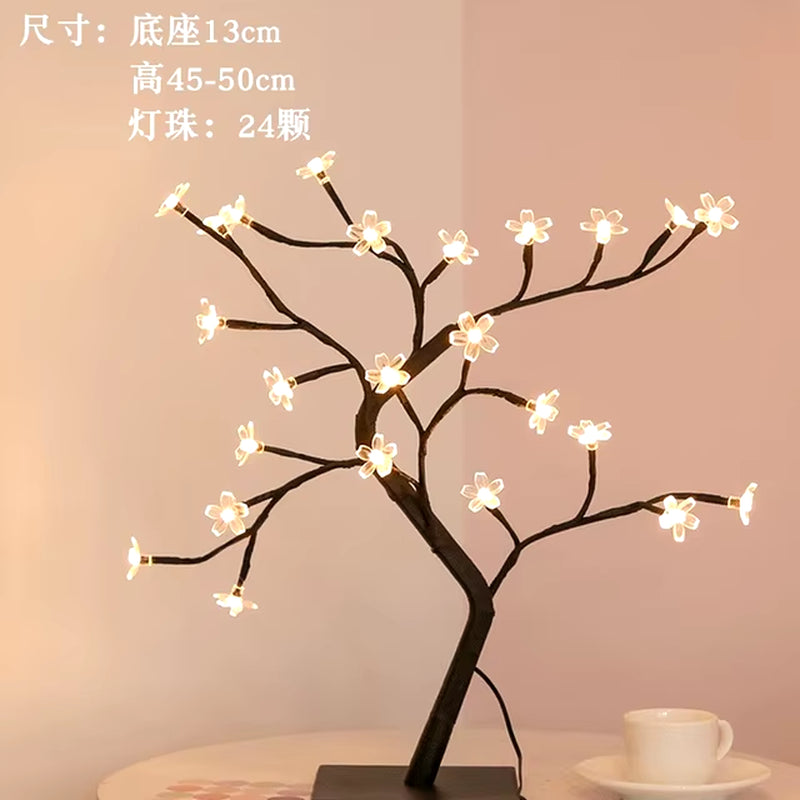 24 LED Rose Flower Tree Lights USB Table Lamp Fairy Maple Leaf Night Light Home Party Christmas Wedding Bedroom Decoration Gift