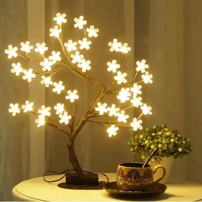 24/48 Leds Cherry Blossom Tree Light USB Powered Artificial Flower Bonsai Tree Night Light Home Party Christmas Spring Decor