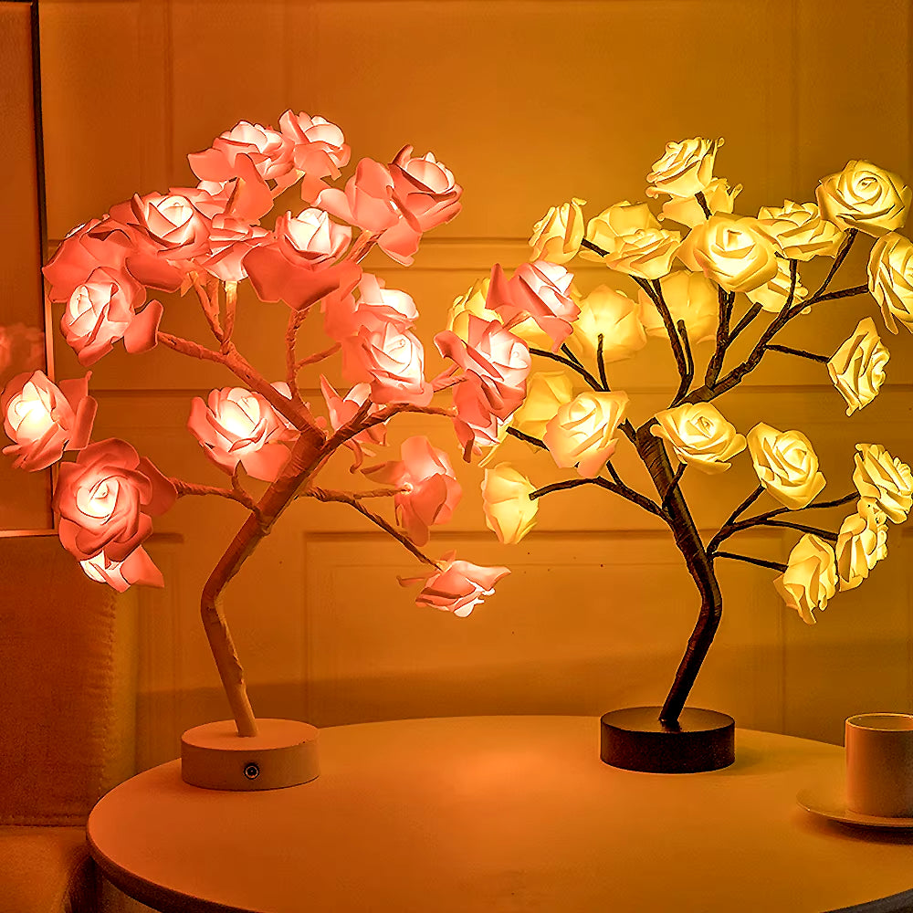 24 LED Rose Flower Tree Lights USB Table Lamp Fairy Maple Leaf Night Light Home Party Christmas Wedding Bedroom Decoration Gift